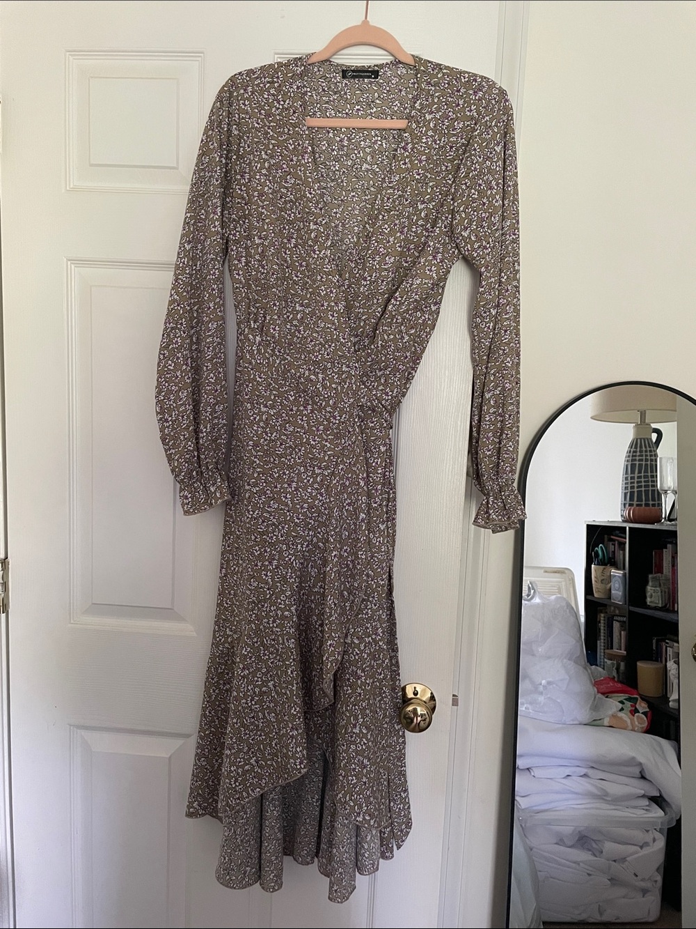 Long Sleeve Floral Wrap Midi Dress